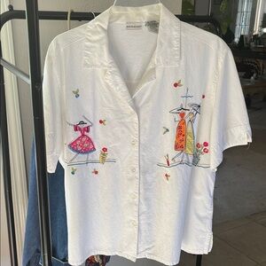 White Stag vintage Blouse with Colorful Embroidery size XL, 100% cotton